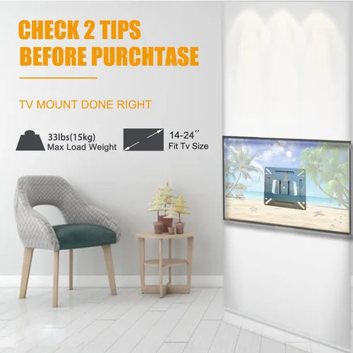 Miniatura 4 de Soporte de pared para monitor para la mayoría de televisores de 14 a 24 pulgadas, soporte universal de pared para TV pequeño para caravana, soporte