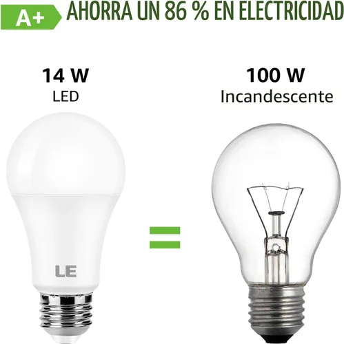 Miniatura 7 de LE - Bombillas LED equivalentes a 100 W, 14 W, 1500 lúmenes, luz blanca diurna 5000 K, no regulable, base estándar A19 E26, 10000 horas de vida Luz
