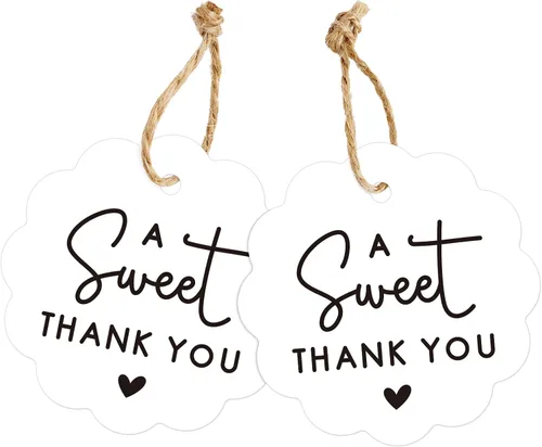 Miniatura 10 de joycraft 100 etiquetas de regalo de agradecimiento con cuerda, etiquetas colgantes de papel kraft redondo festoneado marrón de 2.36 pulgadas