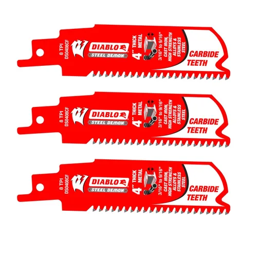 Diablo DS0408CF3 - Hojas de sierra alternante Steel Demon con dientes de carburo y revestimiento Perma-Shield para metal grueso - 4" de longitud, 8