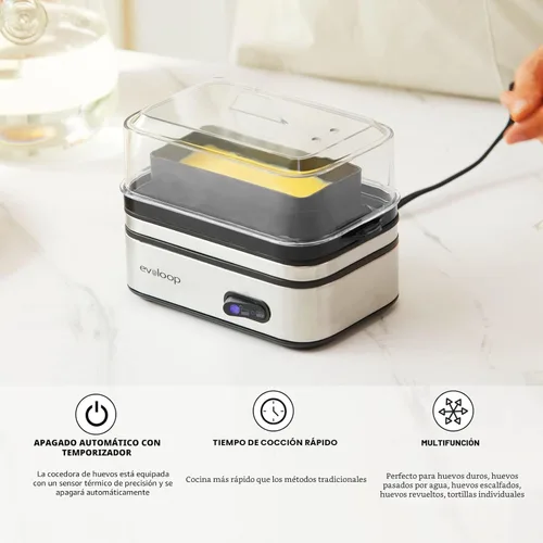 Miniatura 3 de Evoloop - Olla rápida para huevos eléctrica con capacidad para 6 huevos, para huevos cocidos suaves, medianos, duros, con máquina de escalfar