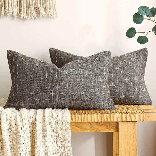 Miniatura 62 de MIULEE - Juego de 2 fundas de almohada decorativas de lino de arpillera, modernas, estilo campestre, rústicas, tejidas, con textura, para sofá