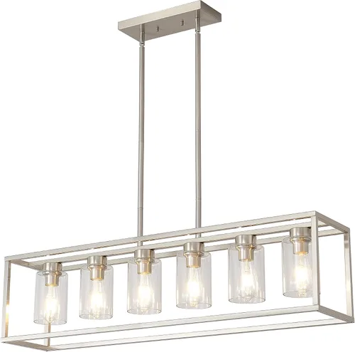 Miniatura 22 de XILICON - Lámpara colgante de comedor estilo granja de níquel cepillado, 5 luces, moderna, lámpara colgante contemporánea con pantalla de cristal