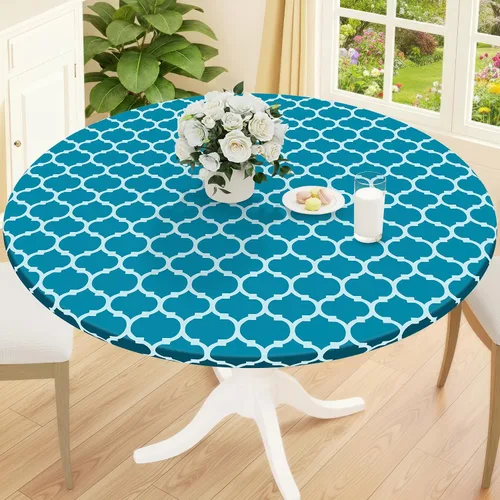 Miniatura 31 de Smiry Mantel redondo de pícnic, fundas de mesa elásticas impermeables para mesas de 18 a 24 pulgadas, manteles de vinilo con parte trasera