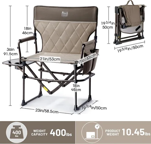 Miniatura 3 de Timber Ridge Silla de aluminio para directores de campamento con bolsillo para mesa lateral, silla plegable portátil, silla de césped resistente