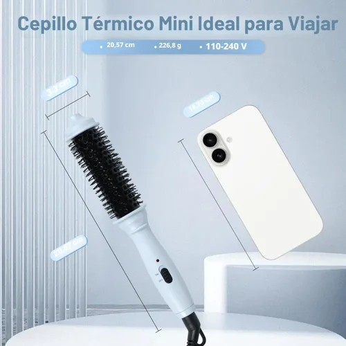 Miniatura 2 de Cepillo redondo calentado de doble voltaje, mini cepillo térmico para dar volumen y rizos pequeños, rizador de viaje de 1 pulgada para cabello