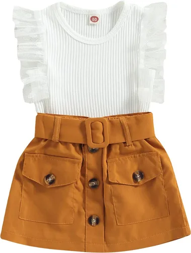 Miniatura 16 de TheFound Trajes de verano para niñas pequeñas, sin mangas, de punto acanalado, halter, pantalones cortos, ropa para recién nacidos, conjunto de 3