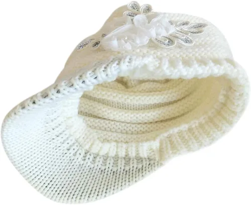 Miniatura 2 de C-US - Gorro de punto cálido para mujer, con visera de ganchillo con acento de flores