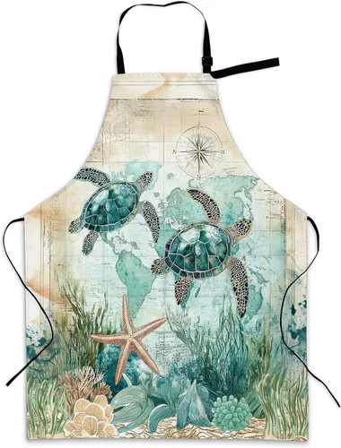 Miniatura 22 de Delantal de cocina con bolsillo, cuello ajustable impermeable y lazos largos, delantal de cocina para hornear, jardinería, pintura para mujer Retro