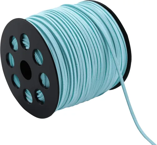 Miniatura 2 de Cordón plano de gamuza de 0.104 in x 100 yardas, cuerda de cuero con carrete en rollo, cordón de piel sintética para hacer joyas, collares, Azul