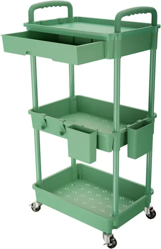 Miniatura 25 de Carrito rodante de 3 niveles con cajón, carrito de servicio REBECAT hecho de organizador de almacenamiento multifuncional para cocina, baño, sala