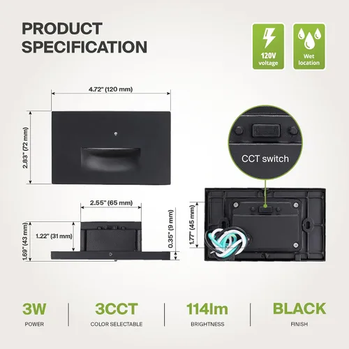 Miniatura 7 de ASD Lámpara LED empotrable para escalones, iluminación para peldaños de escalera exterior del atardecer al amanecer 3CCT, fotocélula, impermeable