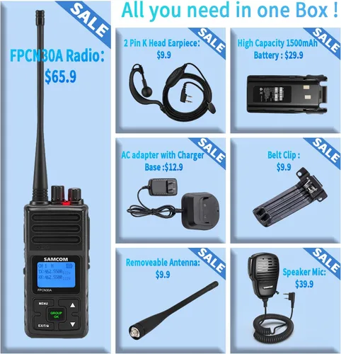 Miniatura 9 de AMCOM - Walkie Talkies comerciales de 5 W, paquete de 2 con micrófono de altavoz IP67 impermeable, llamadas grupales de largo alcance radio