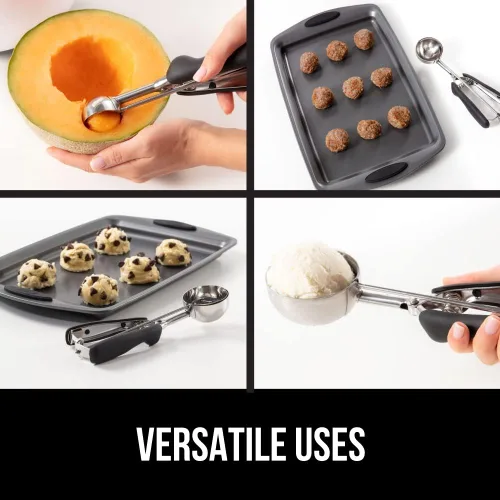 Miniatura 7 de GORILLA GRIP Cuchara para galletas de acero inoxidable sin BPA, cuchara #20 de 3 cucharadas soperas, mango de agarre suave, fácil liberación de Negro