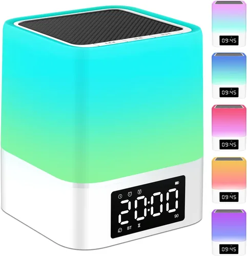 Luz Nocturna Altavoz Bluetooth, Regalos para Niños de 10 11 12 13 14 15 Años Adolescentes Niñas, Reloj de Alarma Dual Todo en Uno, Lámpara de Noche