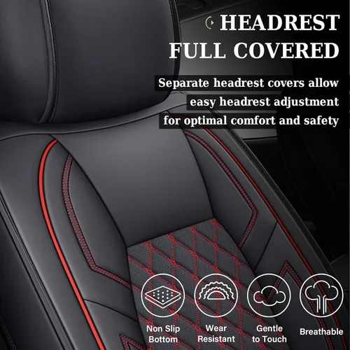 Miniatura 4 de Coverado Tundra - Juego completo de fundas de asiento de automóvil de cuero para camiones, fundas de asiento de automóvil, protector de ajuste Rojo