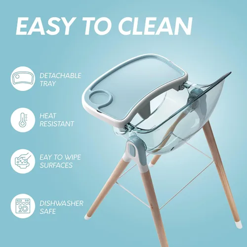 Miniatura 7 de Silla alta de madera de lujo 6 en 1 para bebés y niños pequeños, moderna, segura y compacta, fácil de limpiar y montar, bandeja extraíble, 6 Azul