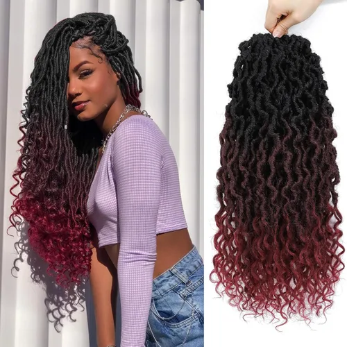 Miniatura 58 de Trenzas postizas Goddess, 6 paquetes de 18 pulgadas, cabello lacio, trenzado con ganchillo, para mujeres negras, trenzas postizas ombre con puntas