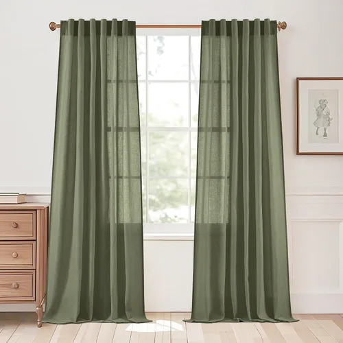 Miniatura 13 de StangH Juego de 2 paneles de cortinas traslúcidas de lino de 84 pulgadas de largo, cortinas de lino natural semitraslúcidas, suaves, transpirables