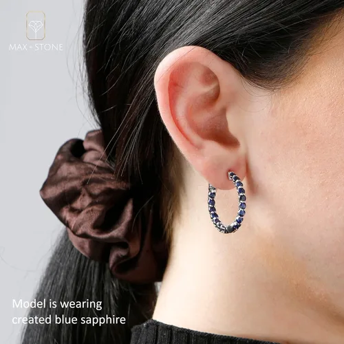 Miniatura 2 de MAX + STONE - Aretes de aro con piedras preciosas para mujer en plata de ley 925 de 1 pulgada de diámetro y piedra natal de 0.118in con poste