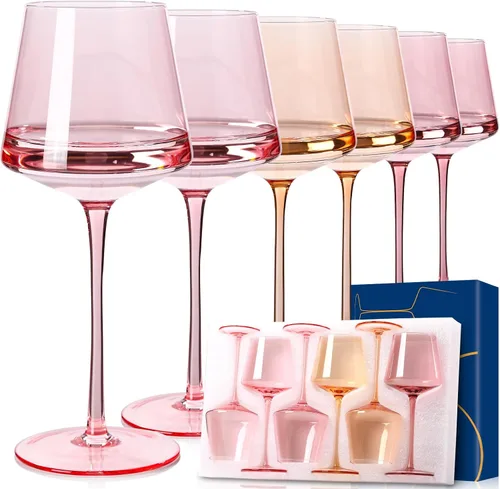 Miniatura 13 de Juego de 6 copas de vino marrón de 18 onzas, color ámbar oscuro, juego de regalo para fiestas, vasos de vidrio soplado a mano marrón para vino tinto