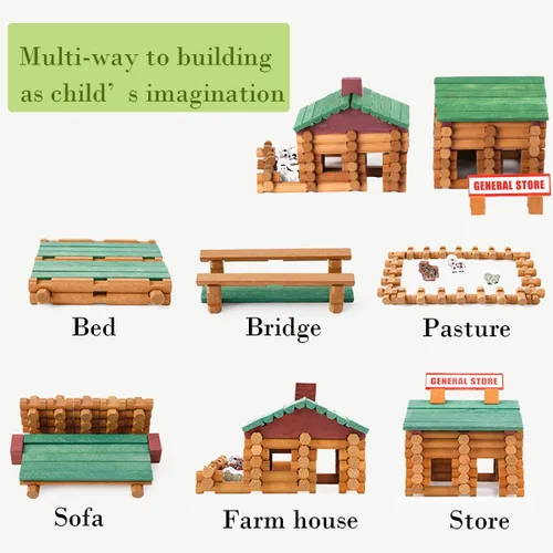 Miniatura 3 de Wondertoys Juego de troncos de madera de 170 piezas a partir de 3 años, juguetes clásicos de troncos de construcción para niños, regalos educativos