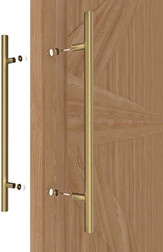 Miniatura 4 de Manijas Redondas de Puerta de Granero de Titanio Dorado 12"/24"/36"/48"/59", Manija Larga de Puerta Francesa de Empujar y Tirar de Doble Cara