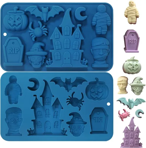 Miniatura 8 de Sidosir 4 moldes de chocolate con calavera de gomita, moldes de caramelo de calavera de gomita, moldes de silicona antiadherentes con 2 cuentagotas