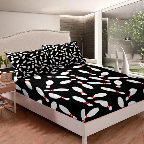 Miniatura 2 de jejeloiu Juego de sábanas de boliche, tamaño individual, juego de sábanas de bola de boliche para niños y niñas, decoración de juegos deportivos