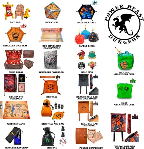 Miniatura 5 de Dungeon - Alfombrilla rodante de dados 2 en 1 de dragón y soporte para dados + juego de dados poliédrico D&D, 7 piezas, pergamino plegable portátil