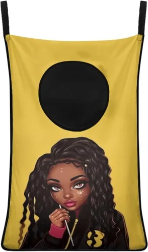 Miniatura 14 de Cesto de lavandería para colgar sobre la puerta de las niñas negras africanas, cesta de lavandería para mujeres afroamericanas, cesta para ahorrar
