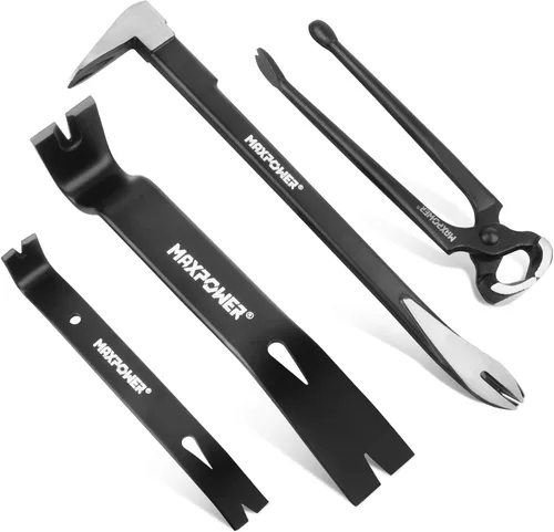 MAXPOWER Juego de 4 barras de palanca, barra de palanca de 12 pulgadas, extractor de uñas de 8 pulgadas, garra de palanca plana de 10 y 7 pulgadas