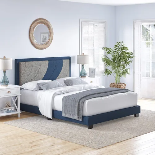 Miniatura 14 de Boyd Sleep Beaumont - Cama de plataforma tapizada con cabecero, base de colchón con 14 soportes de listones de madera, no requiere somier, piel