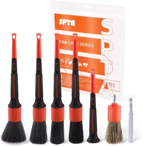 Miniatura 7 de Kit de cepillos para detalle de coche, juego de 6 cepillos de pelo de jabalí para automóvil, cepillos de microfibra para limpieza sin rayones