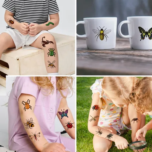 Miniatura 5 de CHARLENT 148 hojas individuales de tatuajes temporales de insectos para niños, tatuajes de insectos para niños, suministros de fiesta de cumpleaños
