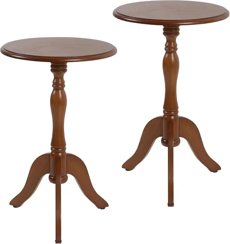 Miniatura 12 de HLR Mesa auxiliar redonda pequeña, mesas auxiliares laterales con pedestal de madera, mesita de noche vintage para sala de estar, dormitorio, Negro