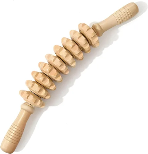 Miniatura 9 de Rodillo de masaje de terapia de madera con puntos de activación miofasciales de liberación, herramienta de masajeador para reducción de celulitis