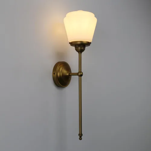Pathson Modern Wall Sconce Light with Milk White Glass, Hardwired Bathroom Wall Vanity Lamp, Mid-Century Rustic Decor for Living Room Bedroom Brass