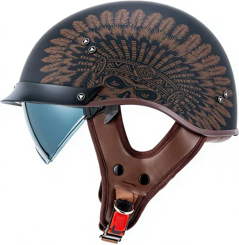 Miniatura 12 de VCOROS - Medio casco para motocicleta F07 de cara abierta, aprobado por DOT VCOROS Medio casco de motocicleta F07 de cara abierta aprobado por DOT