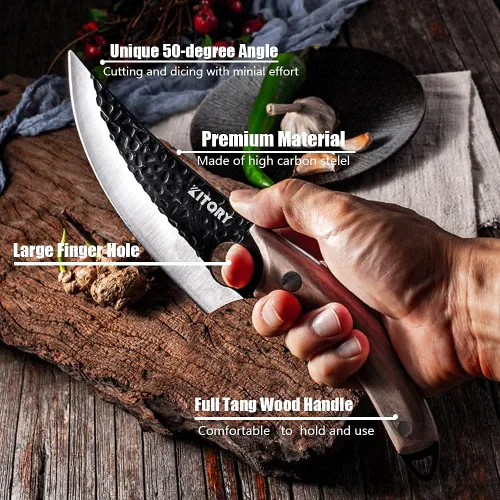 Miniatura 4 de Kitory Cuchillo de carnicero para cortar carne, cuchillo vikingo forjado a mano con mango ergonómico de madera, cuchillo de chef chino de acero
