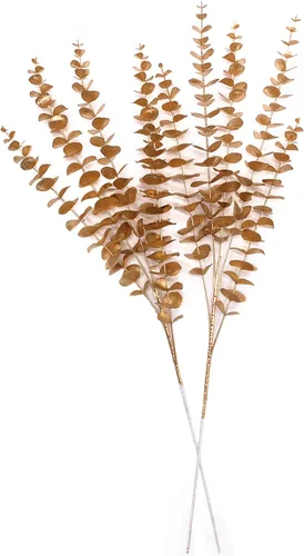 Miniatura 30 de CATTREE Plantas artificiales para decoración de Navidad, hierba de plástico dorado, hojas falsas, arbustos de simulación para interiores y Hojas