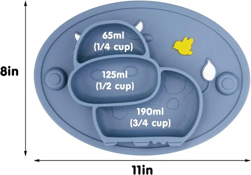 Miniatura 7 de Platos divididos de silicona para niños pequeños, platos portátiles antideslizantes con ventosa para niños, bebés y niños, sin BPA (azul oscuro)