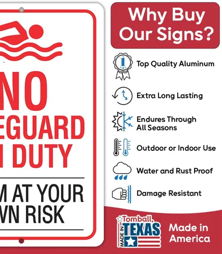 Miniatura 2 de Metal Sign-No Lifeguard on Duty, Swim At Your Own Risk- Use Indoor/Outdoor - Water Safety Notice Hazard Awareness Sign, For Beaches, Rivers, Lakes