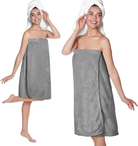 Miniatura 8 de Tigeen 2 Pcs Towel Wrap for Women Lightweight Spa Robe with Adjustable Closure Elastic Top Soft Bathrobe Spa Wrap