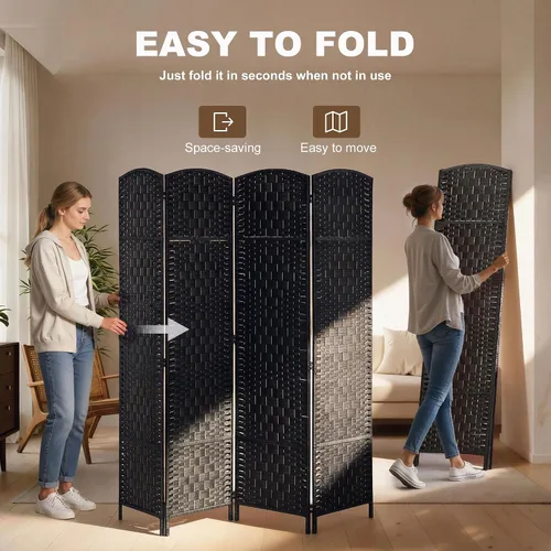 Miniatura 3 de HOMCOM Divisor de habitación, 4 paneles, pantalla de privacidad plegable de 6 pies de alto, partición independiente tejida a mano para separación