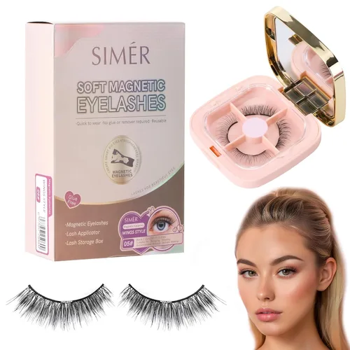 Miniatura 14 de SIMER Pestañas magnéticas duales, suaves de 0.315 a 0.511 pulgadas, pestañas postizas esponjosas, aspecto natural, 4D, extensión de pestañas de ojo