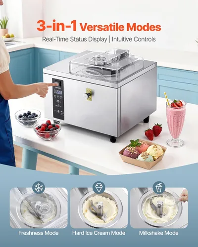 Miniatura 5 de VEVOR Máquina comercial de helado duro, 500 W, 1.32 galones/hora, heladera de gelato duro con cilindro de acero inoxidable 304 de 2.8 L, panel LED