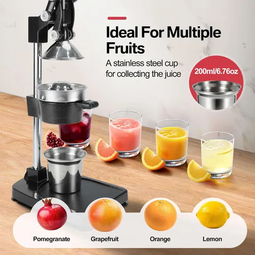 Miniatura 3 de Exprimidor manual de 45,7 cm de altura, comercial, de hierro fundido resistente, para exprimir naranjas, cítricos, limones, limas, pomelo y Negro