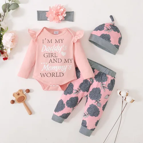 Miniatura 93 de Renotemy Conjunto de ropa para bebé recién nacida, mameluco con volantes, pantalones florales, lindo conjunto de ropa para bebé niña