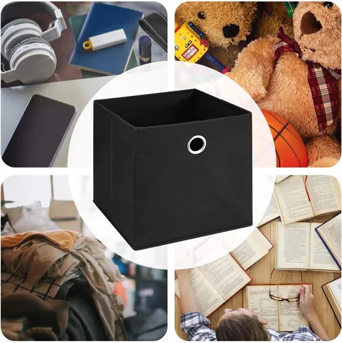 Miniatura 4 de QY-SC18-3 - Cubos de almacenamiento negros de 11 x 11 x 11 pulgadas, cubos de almacenamiento plegables de tela, cestas de almacenamiento plegables